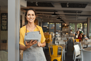 Restaurant worker with tablet